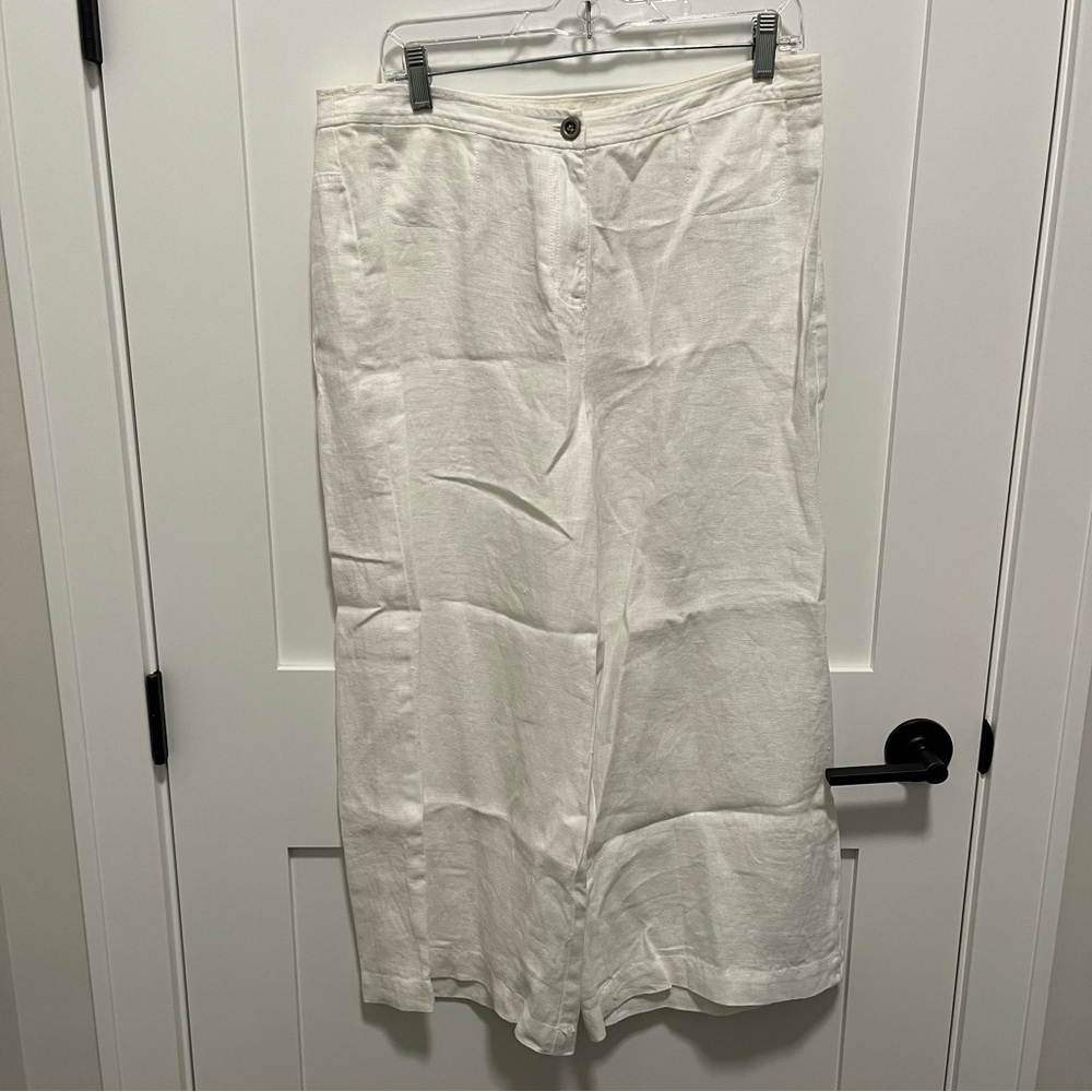 NWT Eileen Fisher Size 10 White Wide Leg Cropped Pants Heavy Organic Linen $178